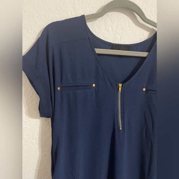Sweet Wanderer Maternity Navy Blouse with Gold Hardware - Picture 3 of 6